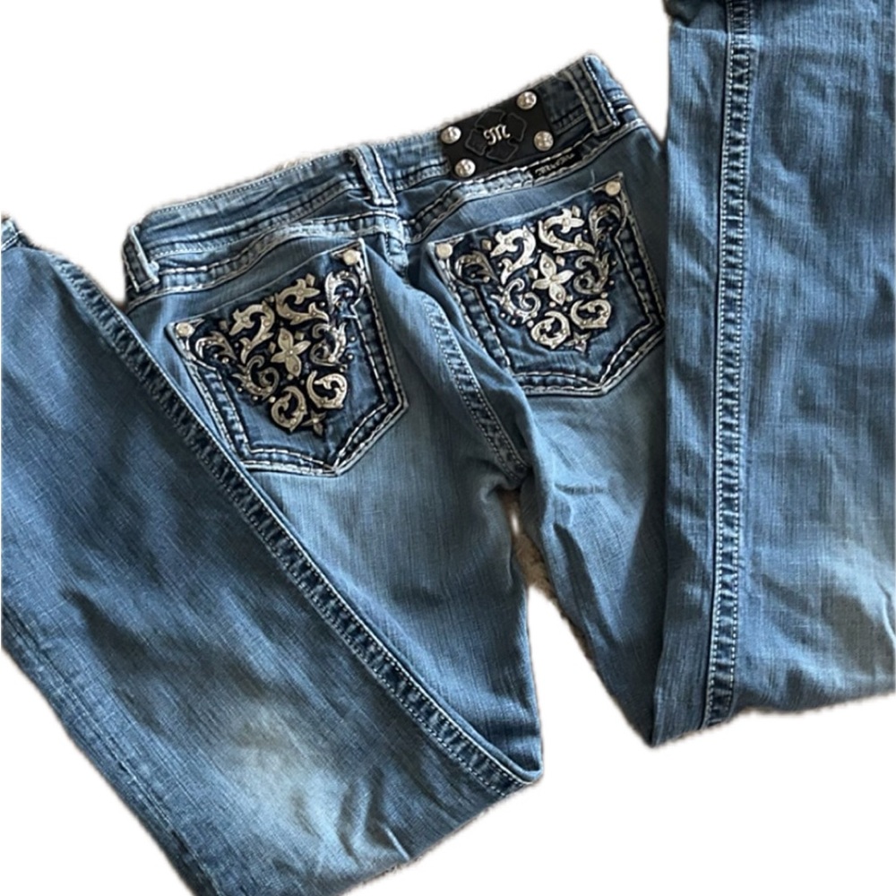Miss Me Blue Boot Cut Jeans with Silver Embellishments
